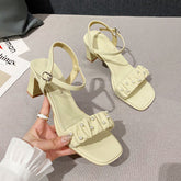 Tacones altos con hebilla de palabra gruesa de moda para mujer